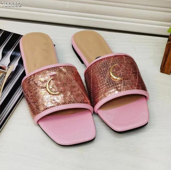 

chain thick women slippers 2022gg new flats square toe sandals casual slides fad ladies mules shoes beach dress flip flop, Black