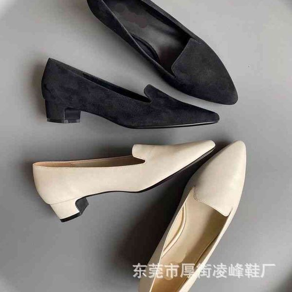 

sandals lefu shoes women's spring fashion versatile thick heel single british style low pointed small leather, Black