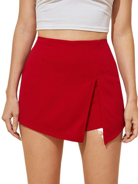 

elastic waist split front skort u9ts#, White;black