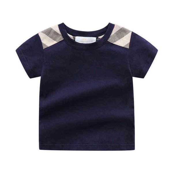 

new arrival 2021 summer fashion brand style kids clothes short-sleeved cotton plaid stripes boys and girls t-shirt 1-6 years aa220323, Blue