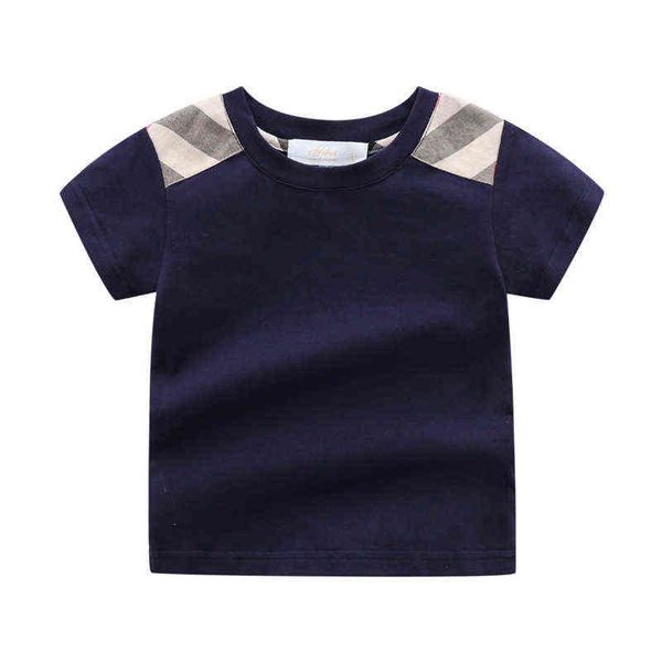 Nova Chegada 2021 Verão Moda Marca Estilo Crianças Roupas de Manga Curto Algodão Manta Stripes Top Boys and Girls T-shirt 1-6 Anos AA220323