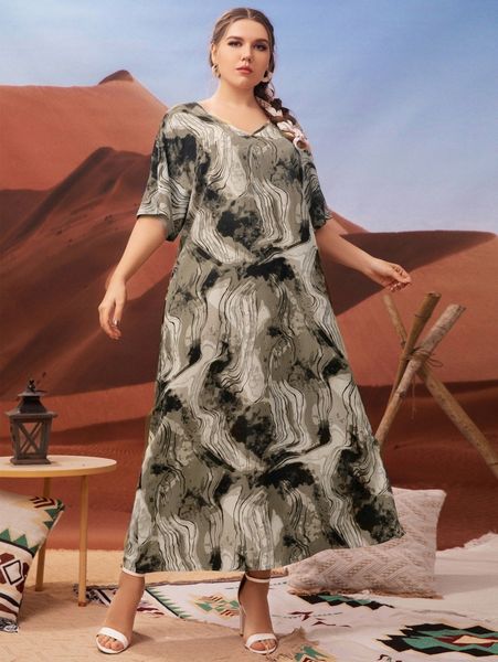 

plus marble print dolman sleeve tunic dress w6r4#, Black