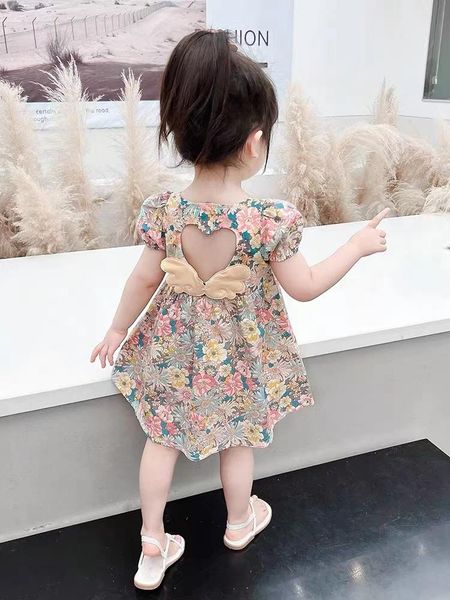 

girl's dresses girls' baby floral dress 2022 summer children's net red foreign style princess skirt dressgirl's, Red;yellow