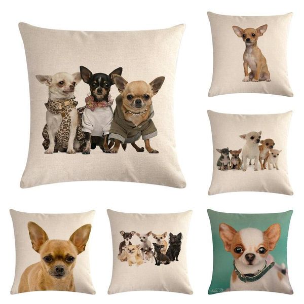 Almofada/travesseiro decorativo Pet Chihuahua Dog de linho de linho de algodão Caso de almofada Decoração de casa Almofadas decorativas para o sofá, assento de 45cm 45cmcushi