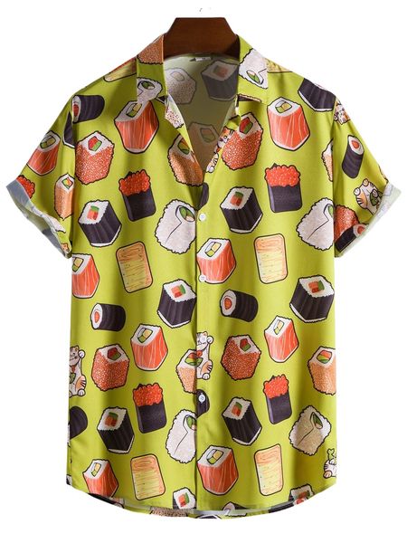 

men random sushi print shirt 39jn#, White;black