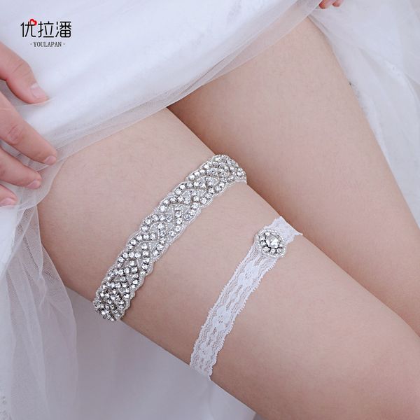 

elasticity diamond bridal garter accessories white lace edge princess style thigh rings leg set leg ring leg band wedding accessories 2pcs