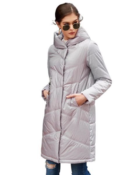 

hailuozi slant pocket hooded puffer coat 79oh#, Black