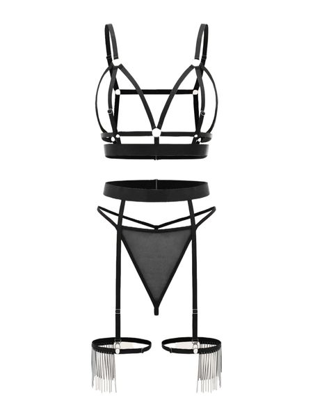 

5pack o-ring fringe hem garter v-string harness lingerie set 19jb#, Black;red