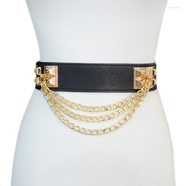 Cintos cinturões elásticos para mulheres mulheres couro fêmea de luxo na cintura punk vestes rebite metal gradelbingbelts emel22