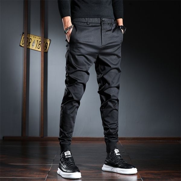 

men casual pants korean streetwear black stretch slim fit trousers 220330