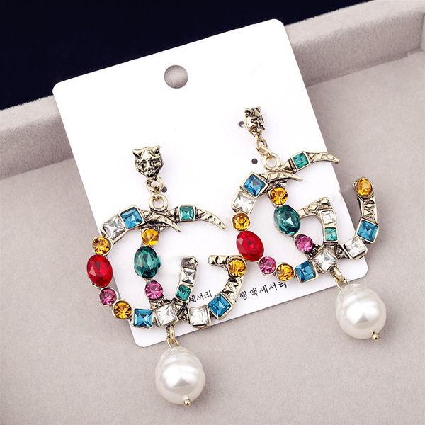 

retro vintage colorful crystal g letters stud earrings for women girls nice red green shining stone ear rings jewelry gift, Golden;silver