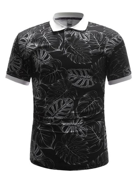

men tropical print contrast collar polo shirt w9ml#, White;black
