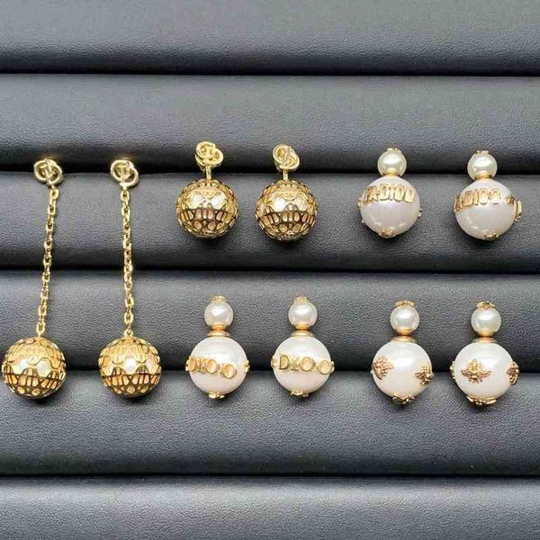 

super discount 75% off new brass letter pearl earrings high version women's fashion tassels, Golden