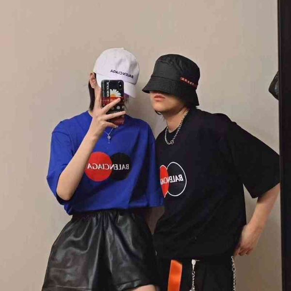 

2022 designer bal t shirt high version net red paris mastercard and black double ring letter printed short sleeve t-shirt for men women, White;black