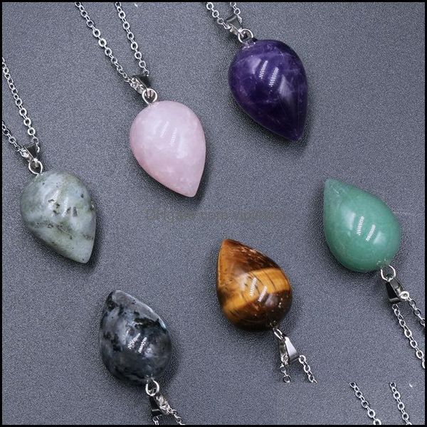 

pendant necklaces pendants jewelry natural stone water drop tiger eye amethyst aventurine rose quartz cr dvk, Silver