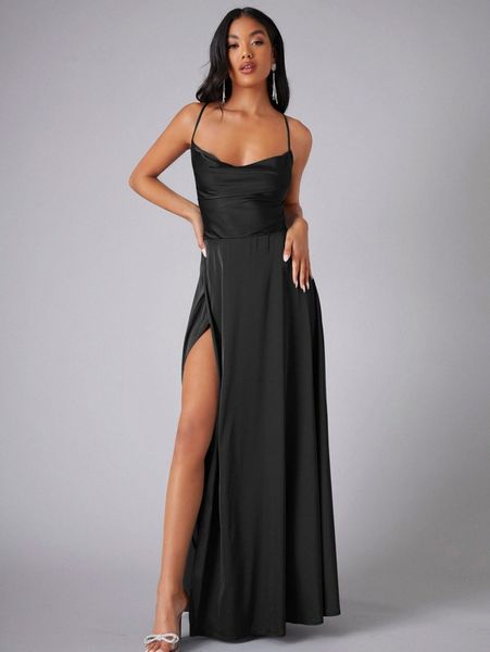 

crisscross backless wrap satin prom dress s8ka#, Black;gray