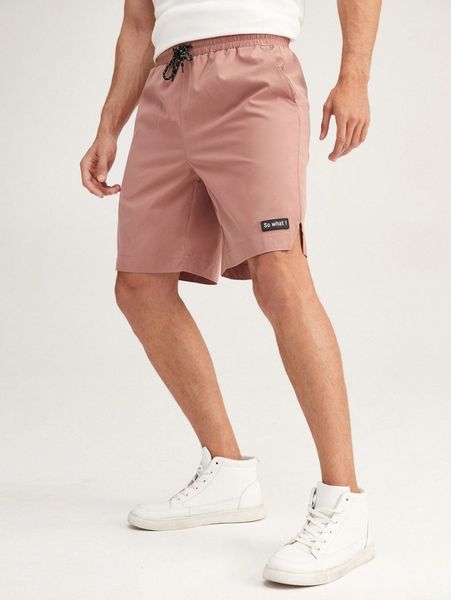 

men split hem patched drawstring waist shorts g5ab#, White;black