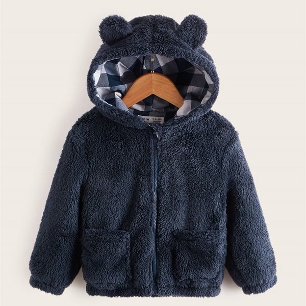 

toddler boys 3d ear pocket front teddy jacket she01, Blue;gray