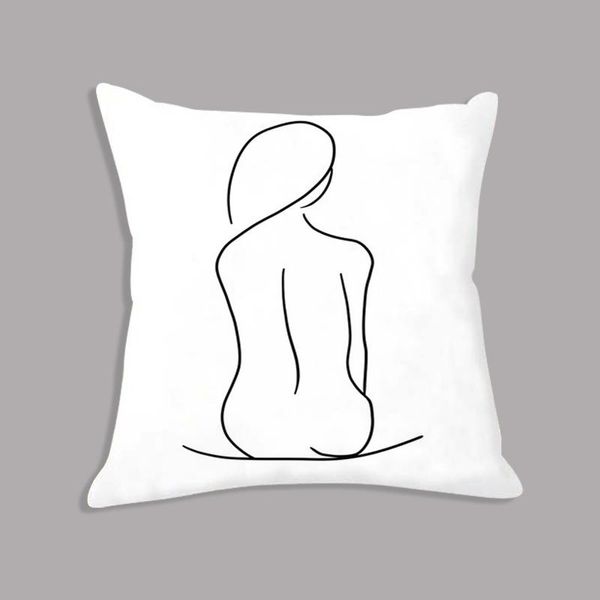 Cuscino/Cuscino decorativo Linea astratta Ragazza Corpo Mano Pittura minimalista Cuscino bianco Tiro Decorativo Peluche Arredamento divanoCuscino/Decorativo