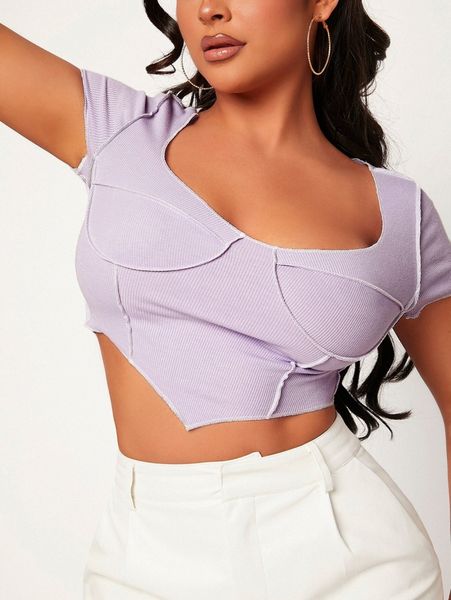 

sxy asymmetrical hem sweetheart neck tee l0yf#, White