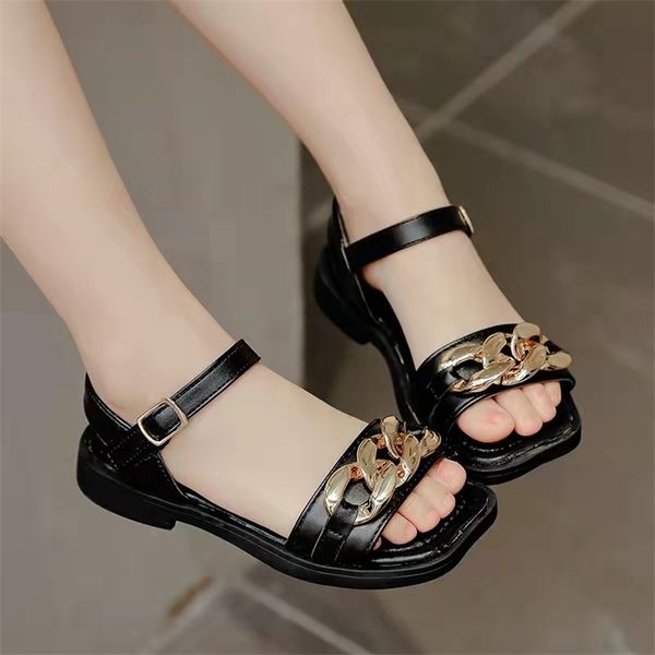 

girls sandals summer fashion girls princess shoes children beach scandals chains type flats in girls for party chic 220409, Black;red