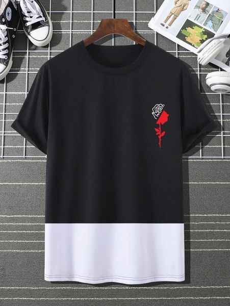 

men color block floral print tee i3fi#, White;black