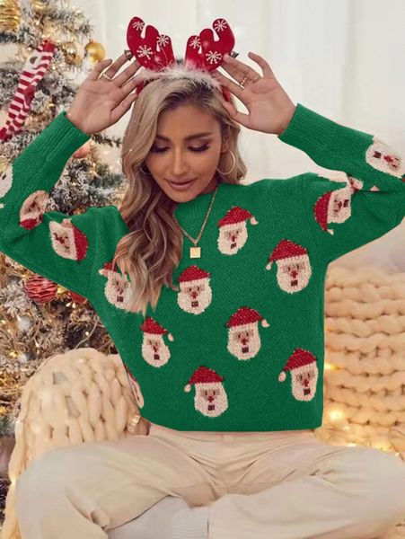 

christmas santa pattern drop shoulder sweater k5tu#, White;black