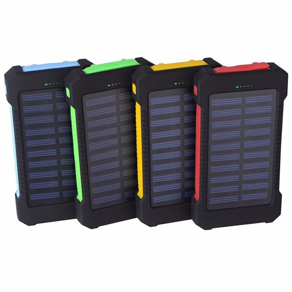 

solar power bank waterproof 20000mah 2 usb ports external charger powerbank for xiaomi iphone with led light