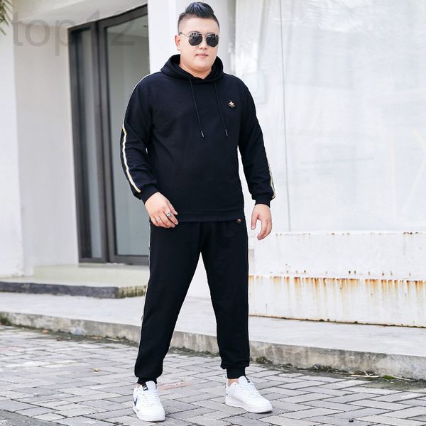 

men's casual shirts designer trend plus fat size men's hooded sweater set long sleeved t-shirt pants casual sports two piece large, White;black