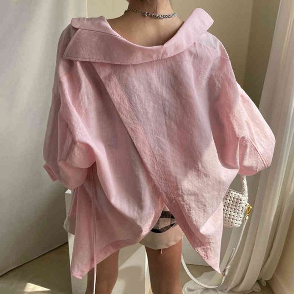 

women's blouses & shirts [ewq] korea autumn casual trendy women lapel single-breasted back slit fashion simple lace-up long-sleeved shi, White