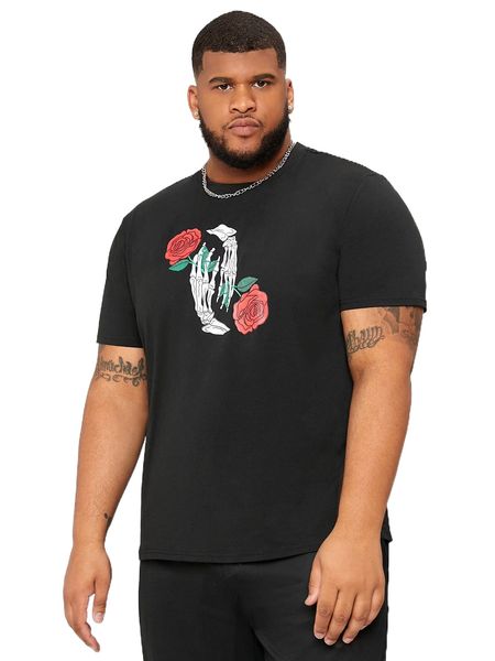 

extended sizes men rose & skeleton print tee q0xz#, White;black