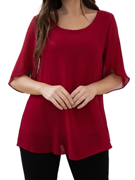 

aamilife round neck split sleeve blouse p3ea#, White