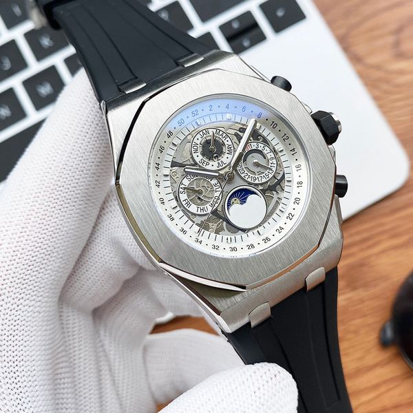 

hollow out mens watch automatic mechanical watches 42mm business wristwatch 100m super waterproof swimming super luminous rubber strap montr, Slivery;brown