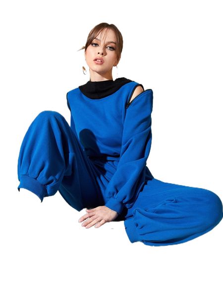 

x madhawi colorblock zip detail hoodie & sweatpants set s8ig#, White