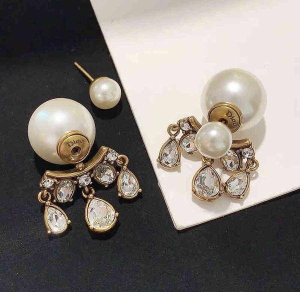 

pearl water drop diamond earrings fashion trend personality femininity versatile earrings, Golden