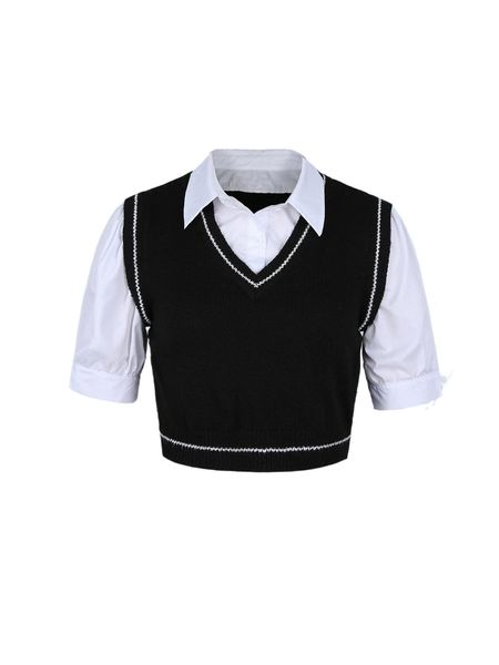 

striped polo neck 2 in 1 knit s4yf#, White;black