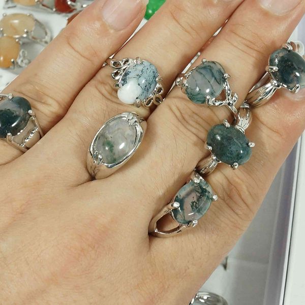 

100 piezas anillos de cristal a granel venta al por mayor joyera curativa piedra para mujeres ojo tigregata musgo cuarzo rosa aventurina gat, Golden;silver