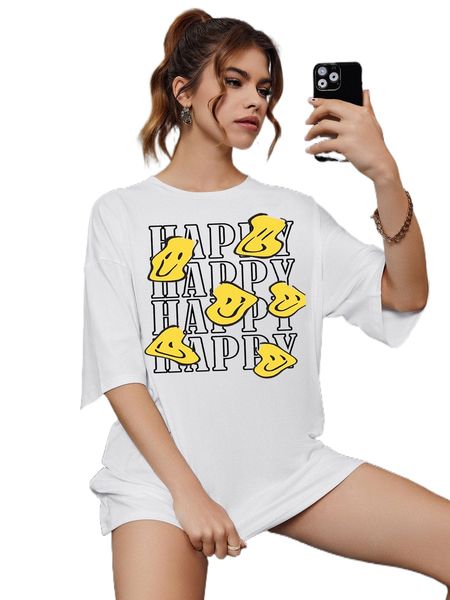 

expression & letter graphic drop shoulder tee 24q2#, White