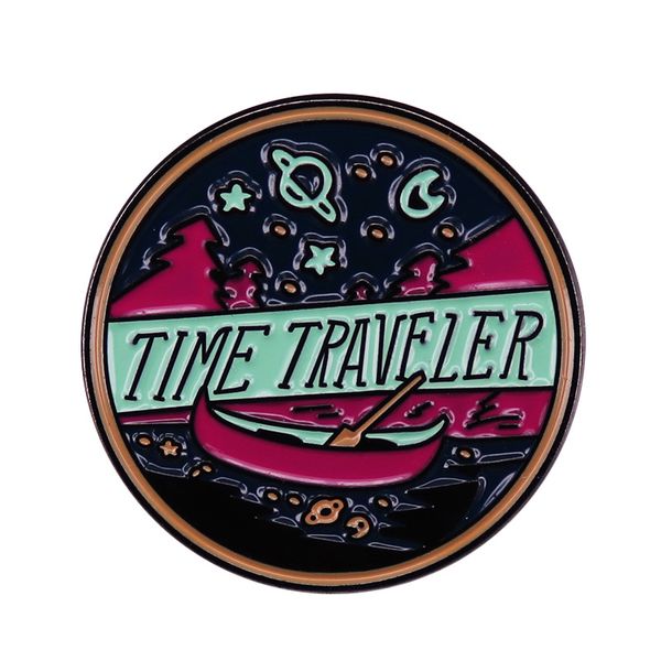 

time traveler sci-fi science mountain travel brooch pins enamel metal badges lapel pin brooches fashion jewelry accessories, Blue