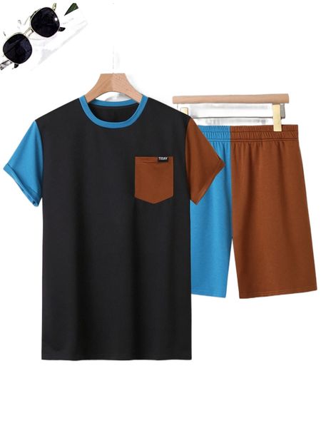 

men colorblock tee & shorts 12gi#, Gray
