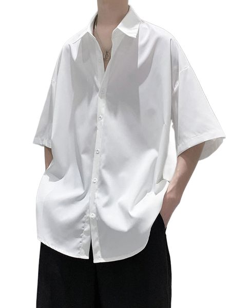 

men split hem drop shoulder shirt f2ld#, White;black
