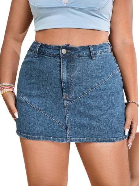 

plus high waist denim skort x30a#, White;black