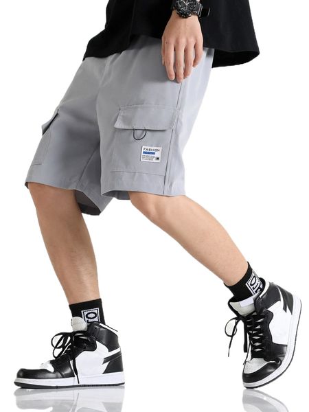 

men letter patched flap pockets drawstring waist shorts 40tp#, White;black