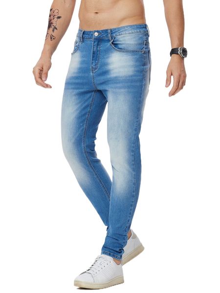 

men moustache effect skinny jeans j3on#, Blue