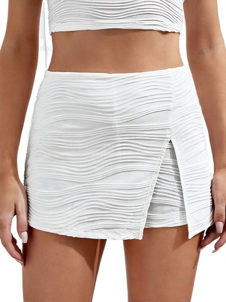 

high waist split front textured skort d4wm#, White;black