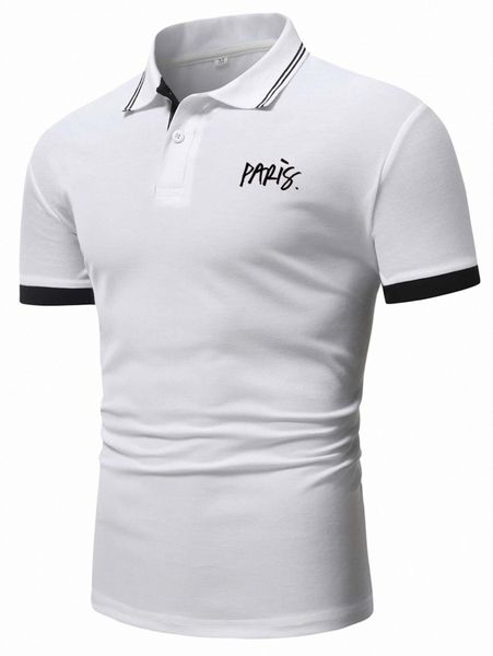 

romwe guys letter graphic striped polo shirt e37p#, White;black