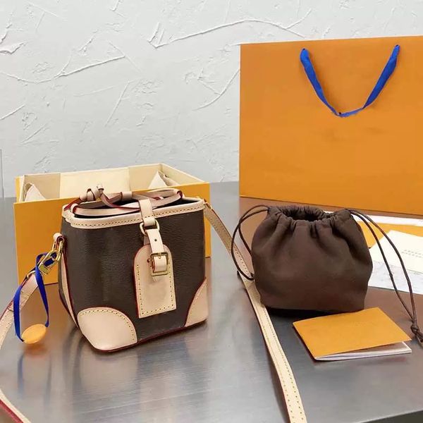 

neonoe bucket bag women small handbag purse old flower shoulder crossbody bags genuine leather evening clutch key pendant drawstring handbag, Black;red