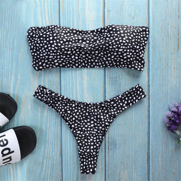 Damen Bademode Schwarz Weiß Leopard Bikini Set Tube Top Badeanzug Bandage Badeanzug Vintage Beachwear Print Monokini Sexy Schwimmen