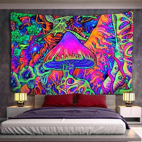 Trippy champignon tapisserie lune et étoiles fantaisie plantes escargot Mural tapis tenture murale chambre décor tapis Tapiz J220804