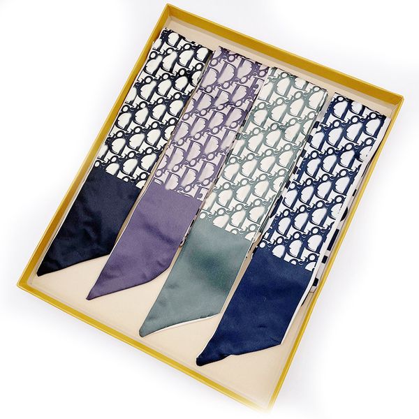 

2022 luxury designer brand classic silk scarf headband for women new spring design chain style girl long scarves wrap handbag scarves lady n, Blue;gray